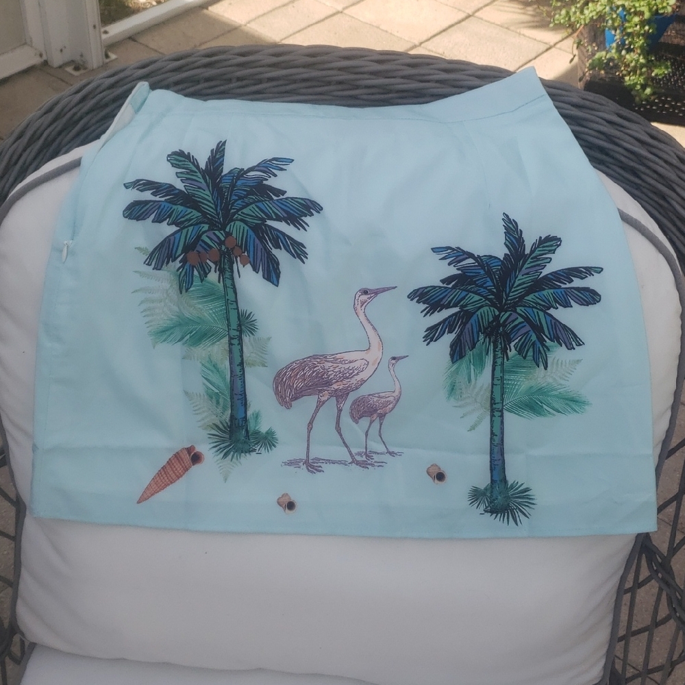 💙Tropical Print Skirt with Palm Trees and Birds
